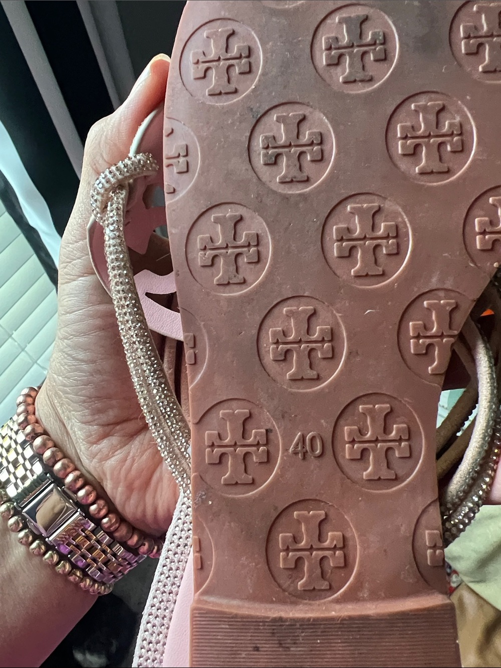 Tory Burch Pink sparkle Miller Thong Sandals - size 9 - Picture 2 of 2